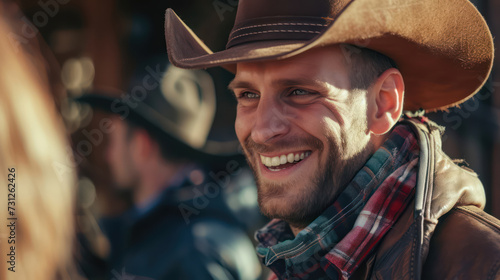 The cowboy talking with friends outside a saloon