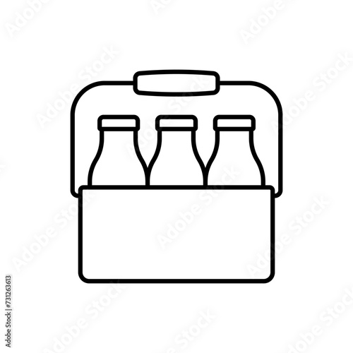 Milk bottles in container icon. Black contour linear silhouette. Editable strokes. Front side view. Vector simple flat graphic illustration. Isolated object on a white background. Isolate.