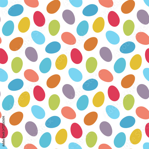 Small bright colorful multi-colored eggs isolated on a white background. Cute seamless pattern. Vector simple flat graphic illustration. Texture.