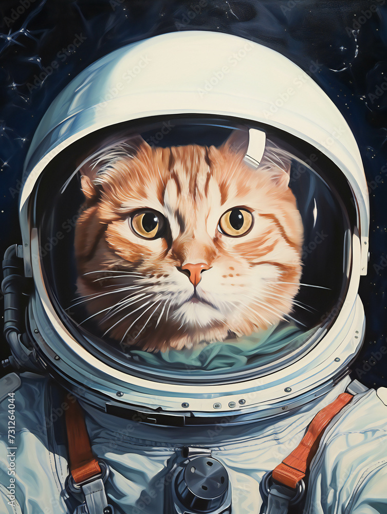 Funny german rex Cat Astronaut Portrait. Generative AI.