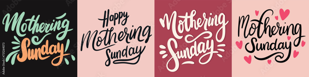 Collection of text banners Mothering Sunday. Handwriting inscriptions set Mothering Sunday. Hand drawn vector art