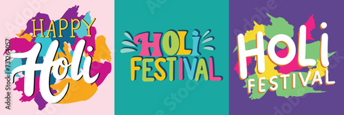 Collection of text banners Holi Festival. Handwriting inscriptions set World Sparrow Day. Hand drawn vector art