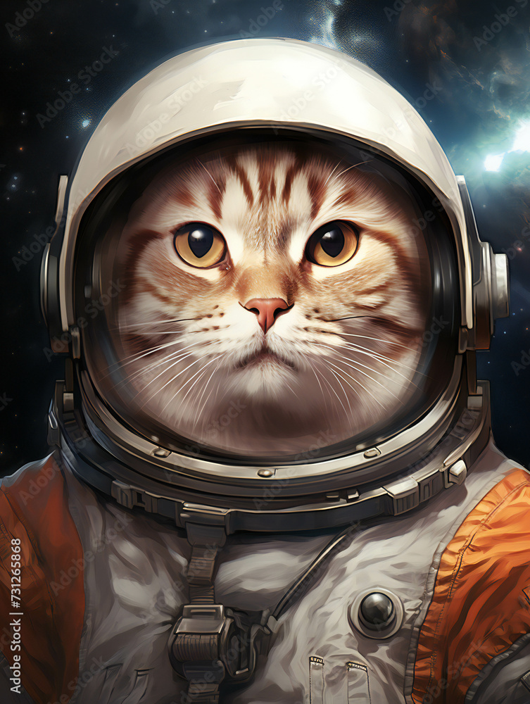 Funny Cat Astronaut Portrait of an Arabian mau Breed. Generative AI. Funny Cat Astronaut Portrait of an Arabian mau Breed. Generative AI.