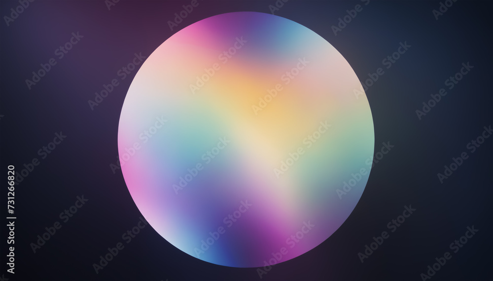 Colorful iridescent circle on a dark background. Abstract background, wallpaper, backdrop.