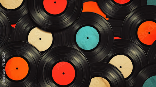 Iconic vintage vinyl records seamlessly patterned, transporting you back to the golden era of music, where the warm analog sound resonates with timeless nostalgia.