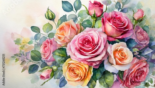 rose flowers bouquet watercolor bouquet painting floral decor for greeting or birthday wedding card vintage flowers