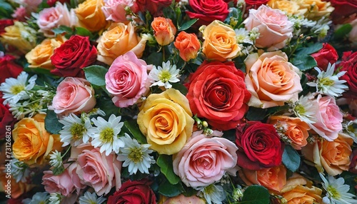 flowers wall background with amazing red orange pink and yellow roses flower pattern backgrounds hand made wedding decoration mixed colorful flowers background vibrant colors of roses mixed