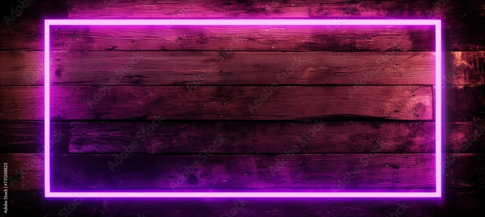 Obraz premium a purple, glowing frame on wood Generative AI