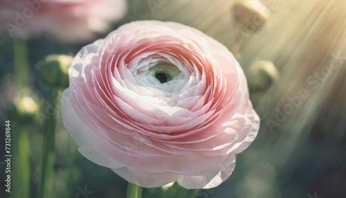 beautiful large delicate pink ranunculus flower in streaks of light and shadow ranunculus clooney hanoi buttercup flower place for your text photo overlay effect photo
