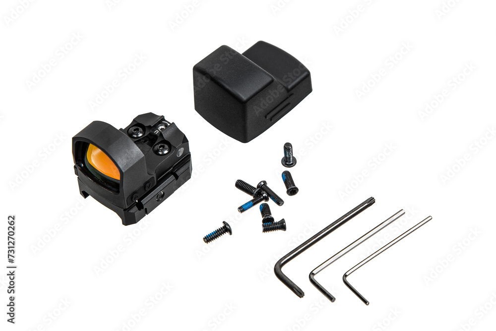 Naklejka premium Modern optical collimator sight. Aiming device for shooting at short distances. Isolate on a white back.