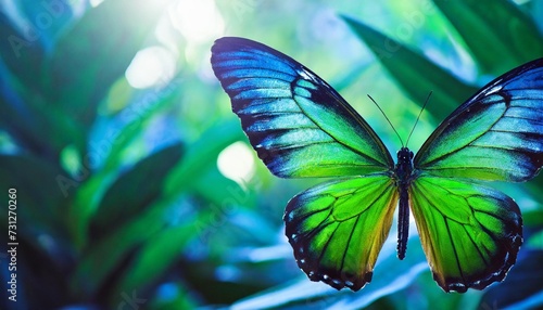 mariposa tropical con alas verdes al estilo azul photo