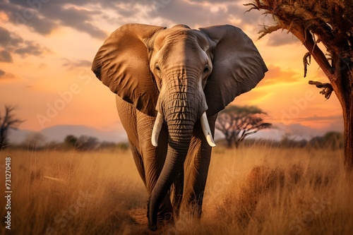 elephant at sunset