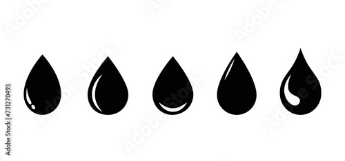 Drop, aqua, fluid symbols. Black droplet icons isolated on a white background. Vector illustration