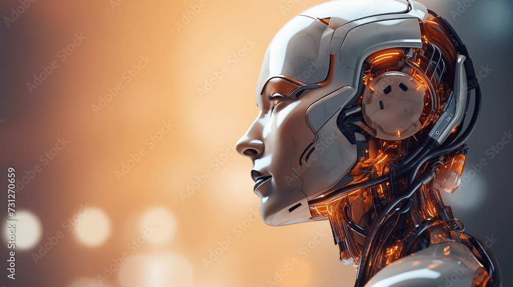 Fototapeta premium Futuristic Robot in AI Research Lab Environment