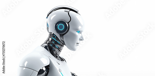 AI Robot in Profile, Modern Look, White Space