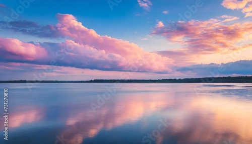 background of blue sky with pink clouds in sunset