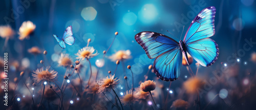 flowers and white butterflies with abstract bokeh background. © Volodymyr