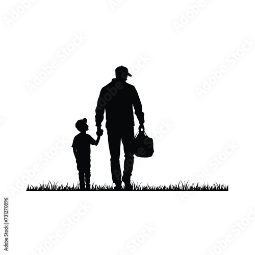 Father and son holding hands and walking, family vector illustration