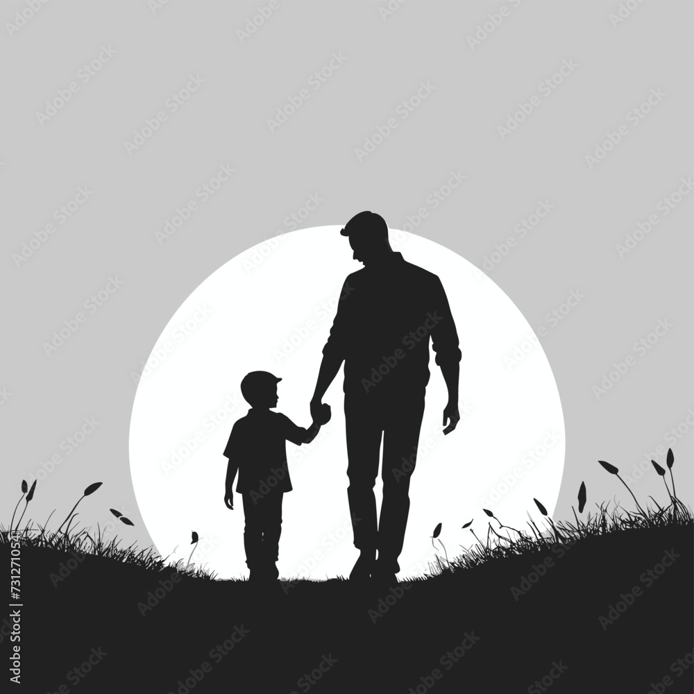 Father and son holding hands and walking, family vector illustration Father and son holding hands and walking, family vector illustration