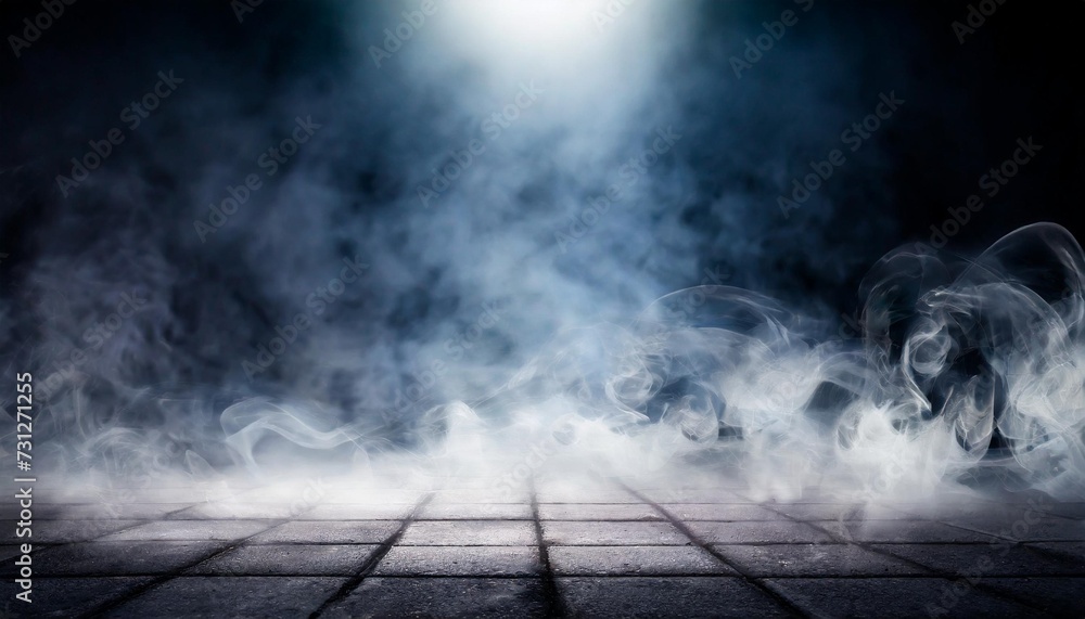 smoke on cement floor with defocused fog in halloween abstract background