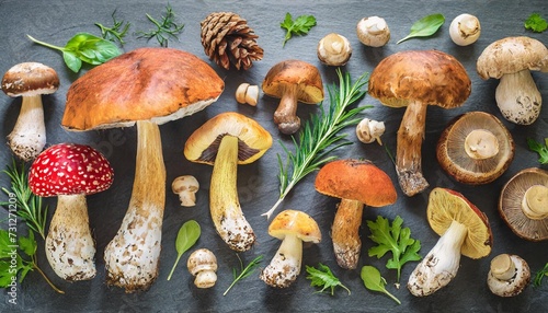 hand drawn edible mushrooms collection