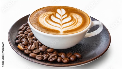hot coffee latte art spiral shape foam cappuccino isolated on white background clipping path
