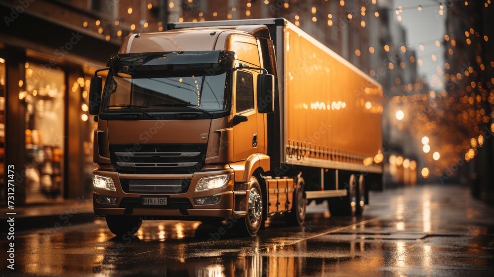 Modern truck filled with shipping boxes in a warehouse bay: logistics and delivery..