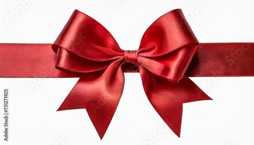 a large red ribbon bow in the centre of a straight piece of ribbon to be used as a birthday or christmas banner border isolated against a transparent background