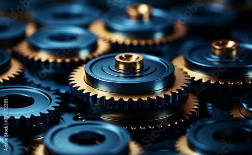 a group of blue gears that are pinned against the top of a dark blue background.