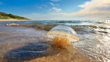 jellyfish on the seashore close up