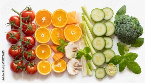 fruit and vegetable slice set png with transparent background flat lay without shadow