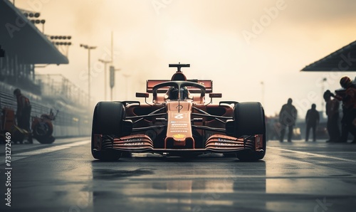 Formula 1 racing car pit stop during race on circuit.