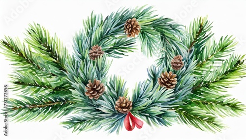 water color wreath with pine isolated