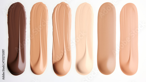 Makeup foundation smears gradient of different skin tones.