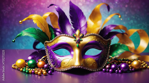 Mardi Gras carnival mask and beads 