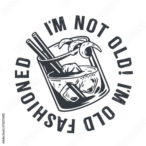 Monochrome old fashioned cocktail with ice, cherry and splash for design of bar menu. American alcohol cocktail with whisky and bourbon for drink party. Tee print