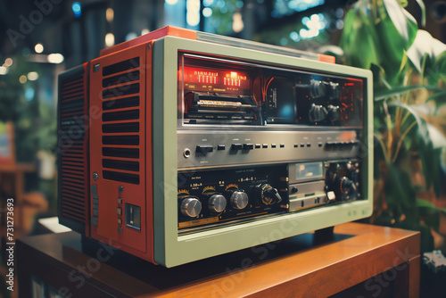 retro electronic device for industrial and scientific research and measurements, a close-up object in interior of expocenter