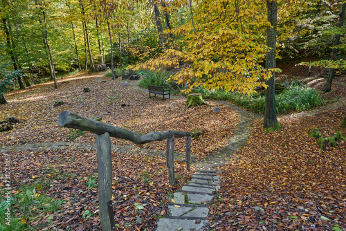 Luhacovice, Czech Republic - October 28, 2023 - The Augustinian House garden on a sunny autumn afternoon photo