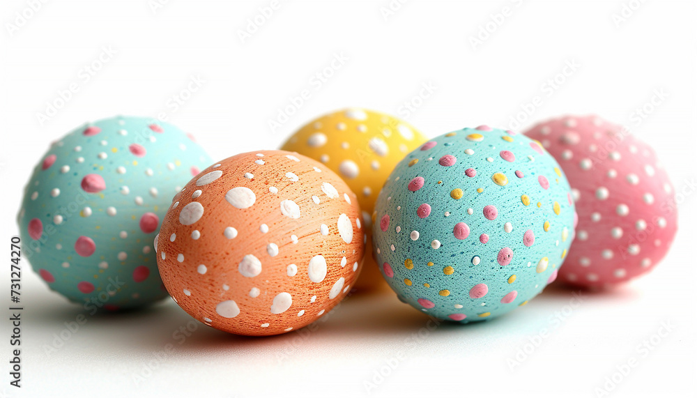 Perfect colorful handmade easter eggs isolated on a white background, pastel colord. Happy Easter Holiday cute eggs on white