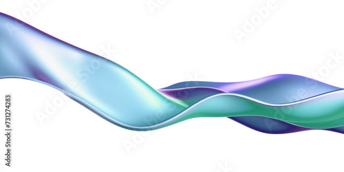3d holographic liquid wave, iridescent chrome fluid silk fabric isolated on light background. Render of neon metal ribbon with rainbow gradient effect flying in motion. 3d vector geometric background