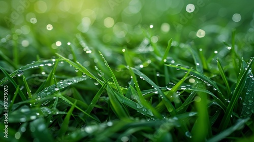 A close-up of dew drops on grass