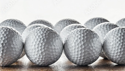 many golf balls together closeup isolated on white