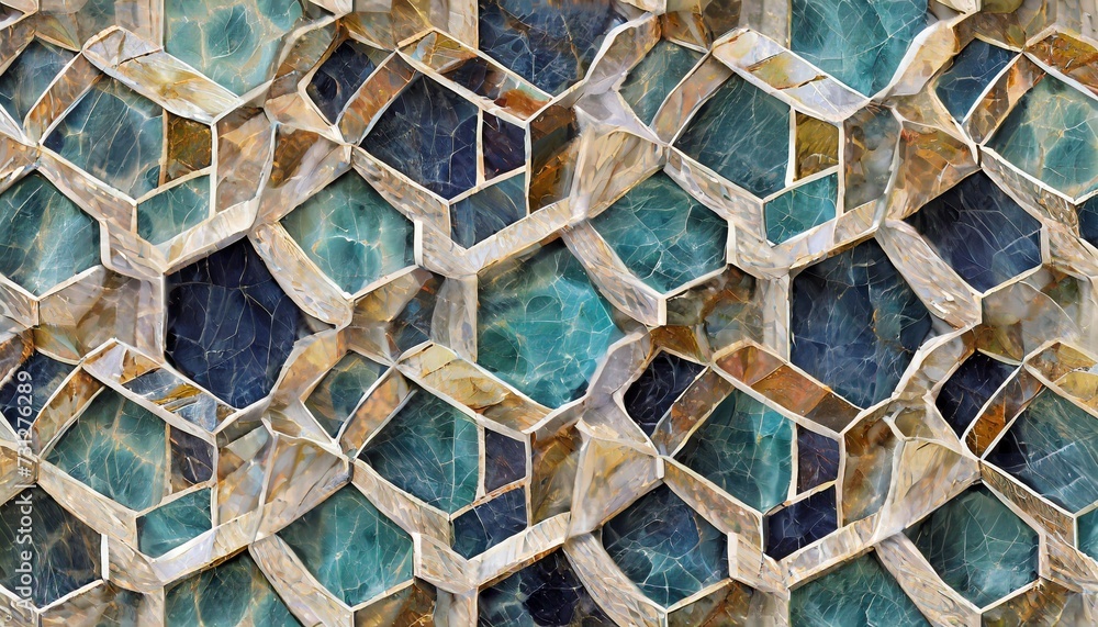 hexagon tracery seamless texture mosaic inlay stained glass style art deco style seamless chaotic hexagon pattern for wallpaper tile print for t shirts linens textile marble texture