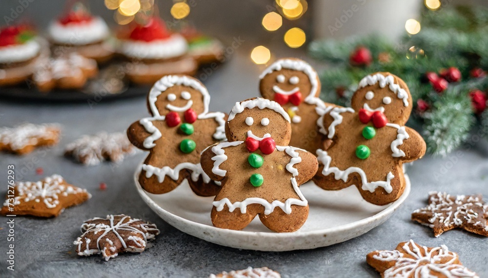 sweet little gingerbread men ready to celebration christmas cookies men decorated with colored icing for festive xmas seasonal bakery delicious cookies