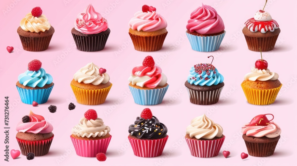 A set of 12 cute cupcakes A set of 12 cute cupcakes