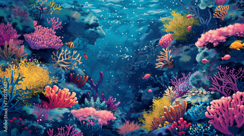 Dive into a vibrant underwater world with this seamless coral texture. Bursting with life  colorful and intricate sea creatures bring this marine scene to life. Explore the beauty of the oce