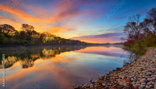 colorful sky and water colorful dawn over kalamazoo river mi