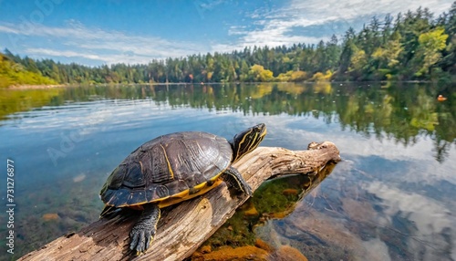 issaquah washington usa western painted turtle sunning on a log in lake sammamish state park photo