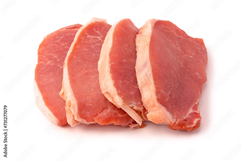 Raw pork pieces isolated on a white background. Raw pork pieces isolated on a white background.