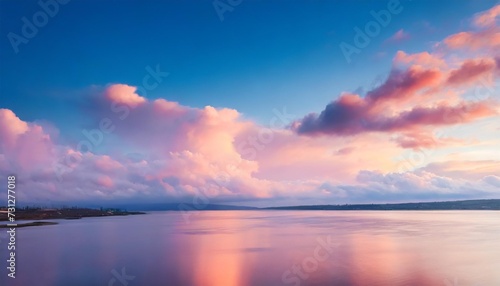 background of blue sky with pink clouds in sunset
